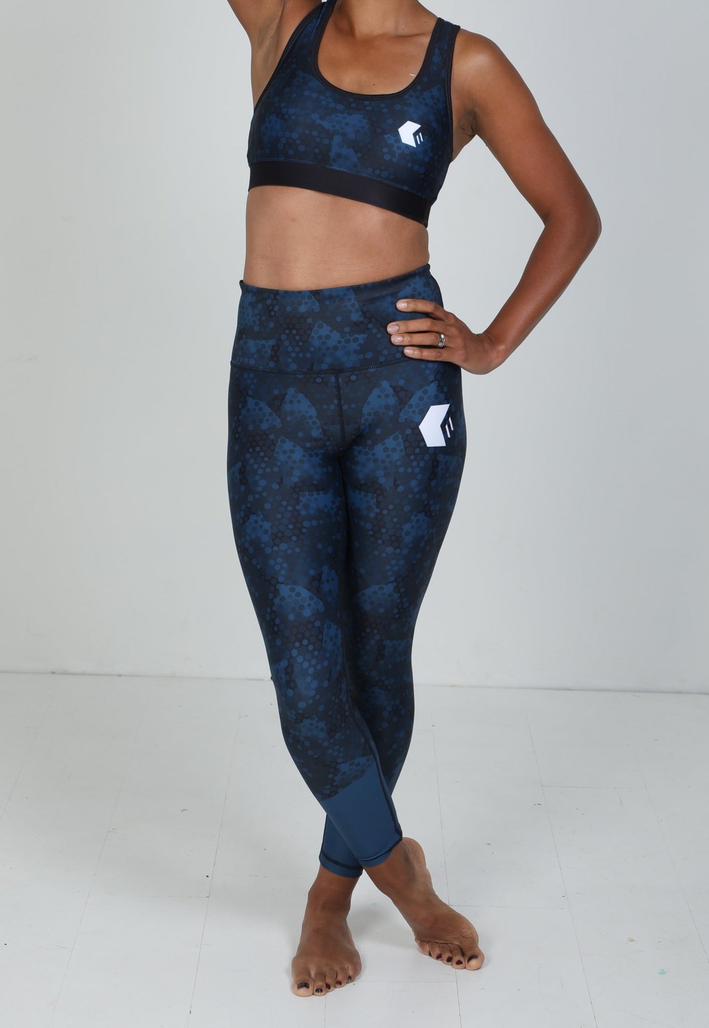 Midnight Blue Hexagon Leggings - Element Karbon